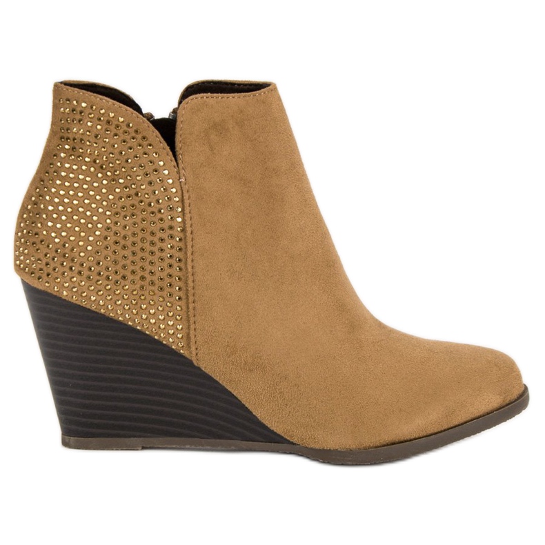 Corina Eleganckie Botki Na Koturnie brązowe