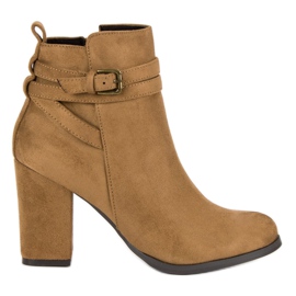 Corina Eleganckie botki na obcasie brązowe