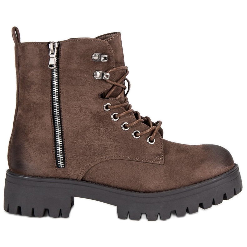 Corina Wiązane zamszowe workery brązowe