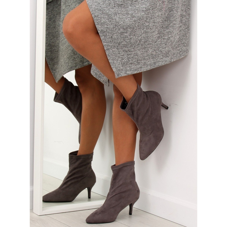 Botki na szpilce wciągane szare F183 Grey