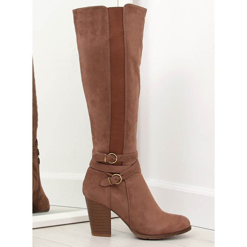 Kozaki na obcasie brązowe 103-GG khaki