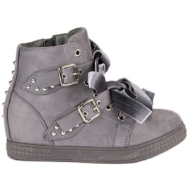 Super Me Szare sneakersy z kokardkami