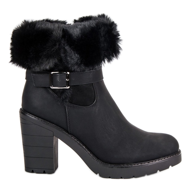 Ocieplane botki na słupku czarne