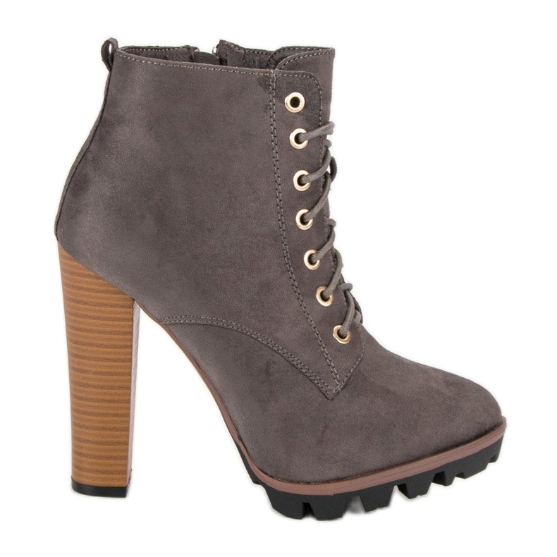 Szare wiązane botki na słupku