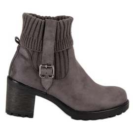 Seastar Zamszowe Botki Na Obcasie szare