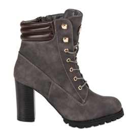 Kayla Wiązane botki na obcasie szare