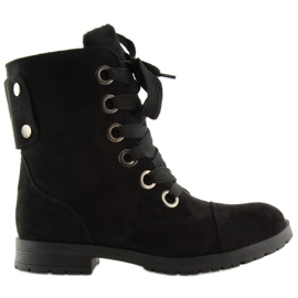 Botki sznurowane workery czarne 16-526 Black