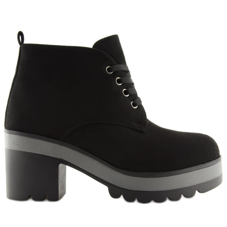 Botki sznurowane na obcasie czarne E3110 Black