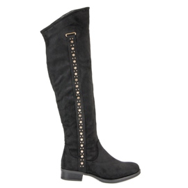 Super Me Zamszowe kozaki na płaskim obcasie czarne