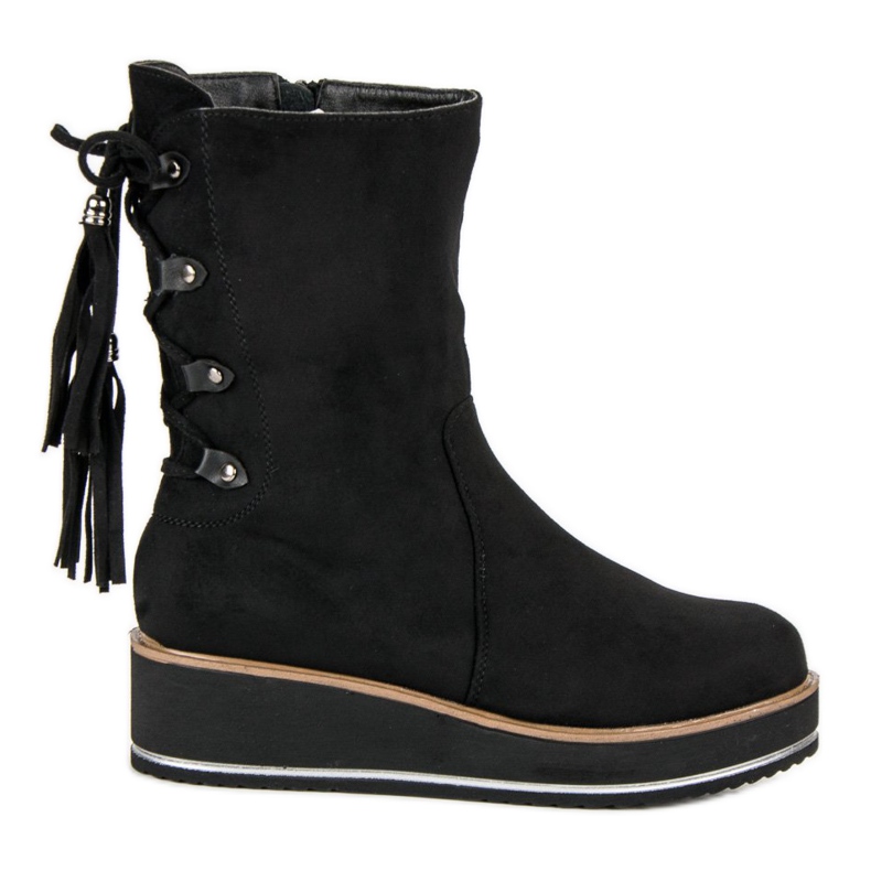 Forever Folie Zamszowe botki na koturnie czarne