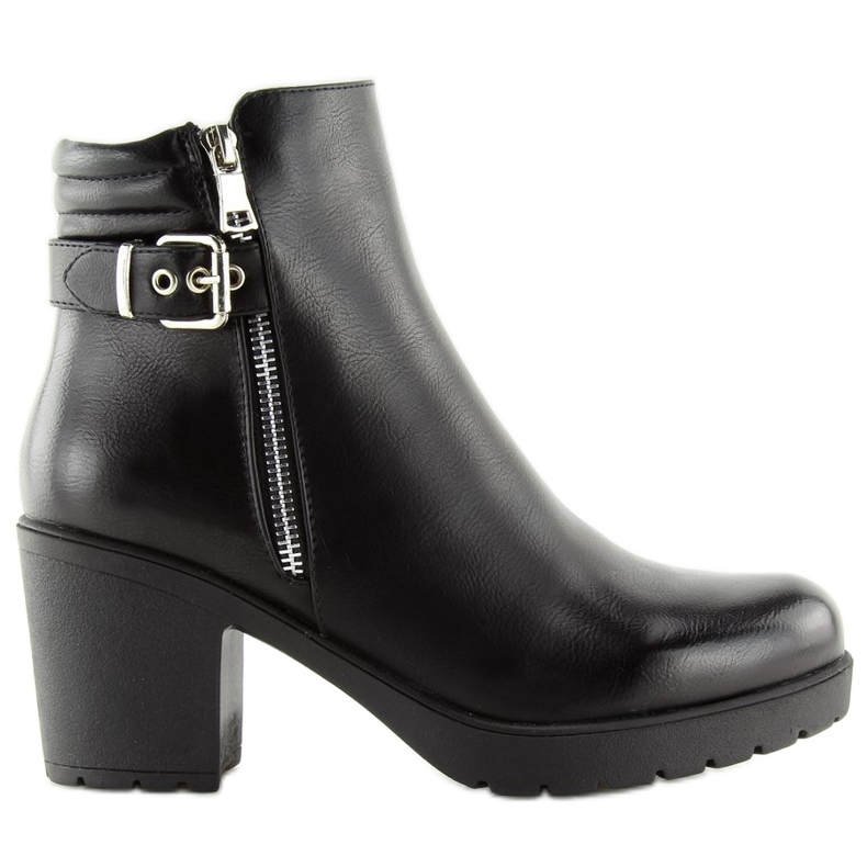 Botki na szerokim obcasie czarne NS027P Black