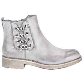 Forever Folie Szare botki na płaskim obcasie