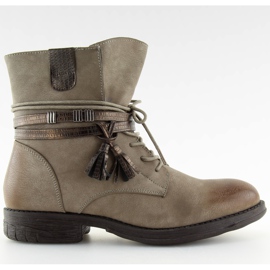 Botki damskie beżowo-brązowe BH52-KB khaki beżowy