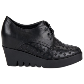 J. Star Ażurowe Półbuty Na Koturnie czarne