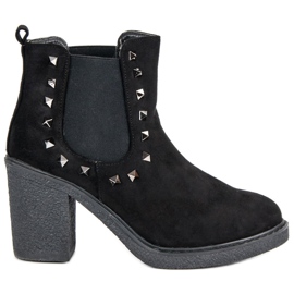 Bestelle Zamszowe botki na słupku czarne