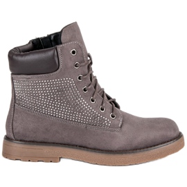 Bestelle Zamszowe Traperki Na Suwak szare