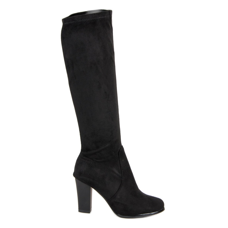 Zamszowe kozaki na słupku czarne