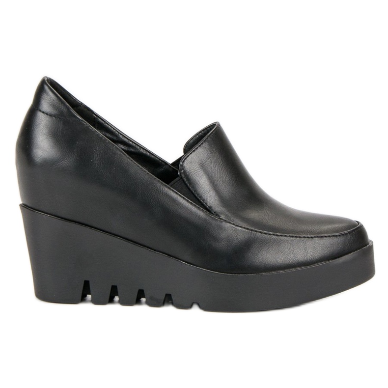 J. Star Eleganckie półbuty na koturnie czarne