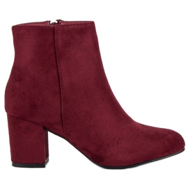Mannika Zamszowe botki na słupku czerwone