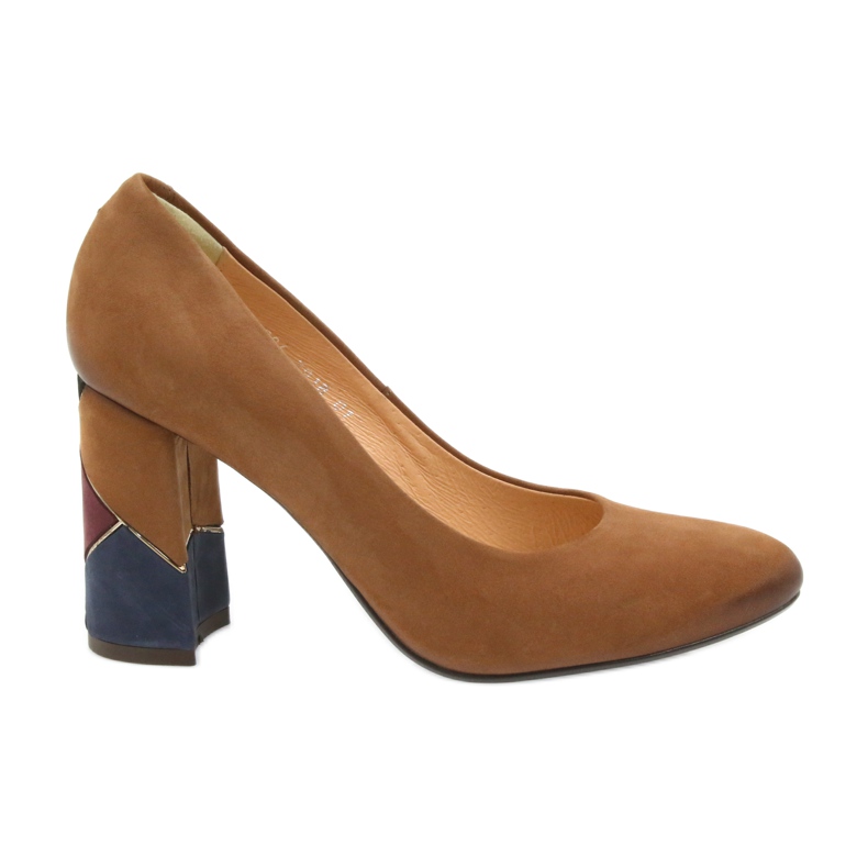 Espinto wizytowe czółenka rude na ozdobnym słupku brązowe