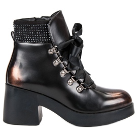 Super Me Modne botki na obcasie brązowe