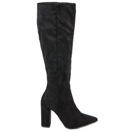 Small Swan Zamszowe Kozaki Na Obcasie czarne