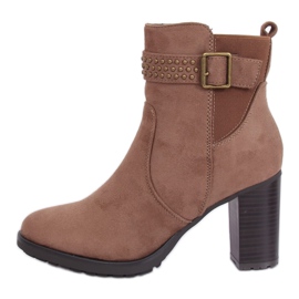 Botki na obcasie brązowe 6139 Khaki