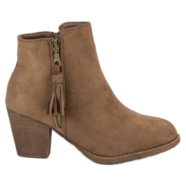 Brązowe Zamszowe Botki