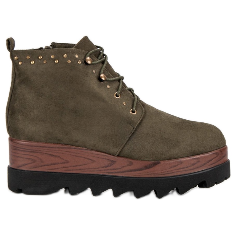 Kylie Zamszowe Botki Na Koturnie zielone