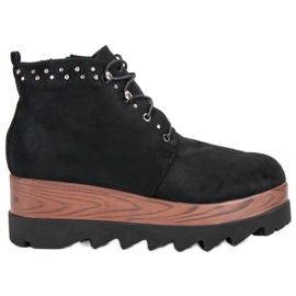 Kylie Zamszowe Botki Na Koturnie czarne