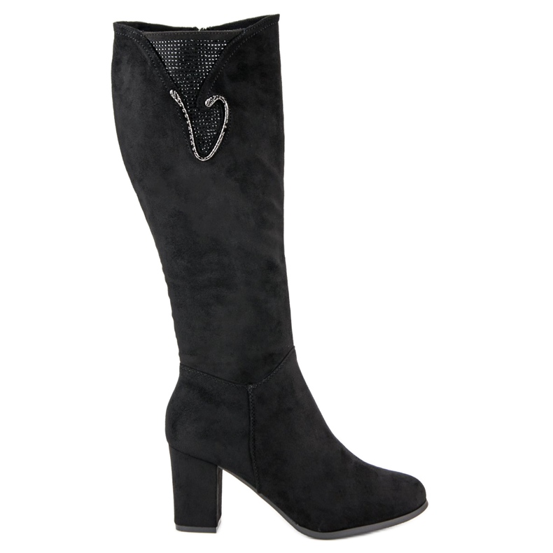 Zamszowe kozaki na obcasie czarne