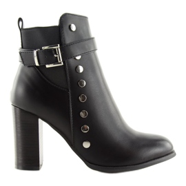 Botki na obcasie licowe czarne 88073 Black