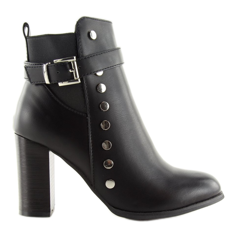 Botki na obcasie licowe czarne 88073 Black