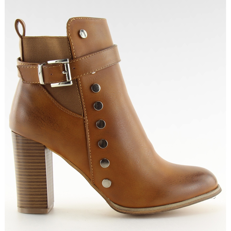 Botki na obcasie licowe camel 88073 brązowe
