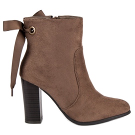 Super Mode Eleganckie Botki Na Słupku brązowe