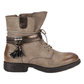 Queentina Brązowe botki zapinane na suwak