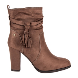 Super Mode Eleganckie botki na słupku brązowe