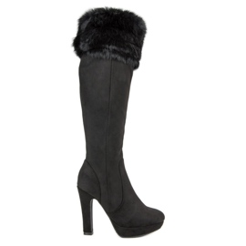 Super Me Zamszowe muszkieterki z futerkiem czarne