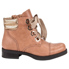 Bestelle Pudrowe Botki Na Płaskim Obcasie różowe