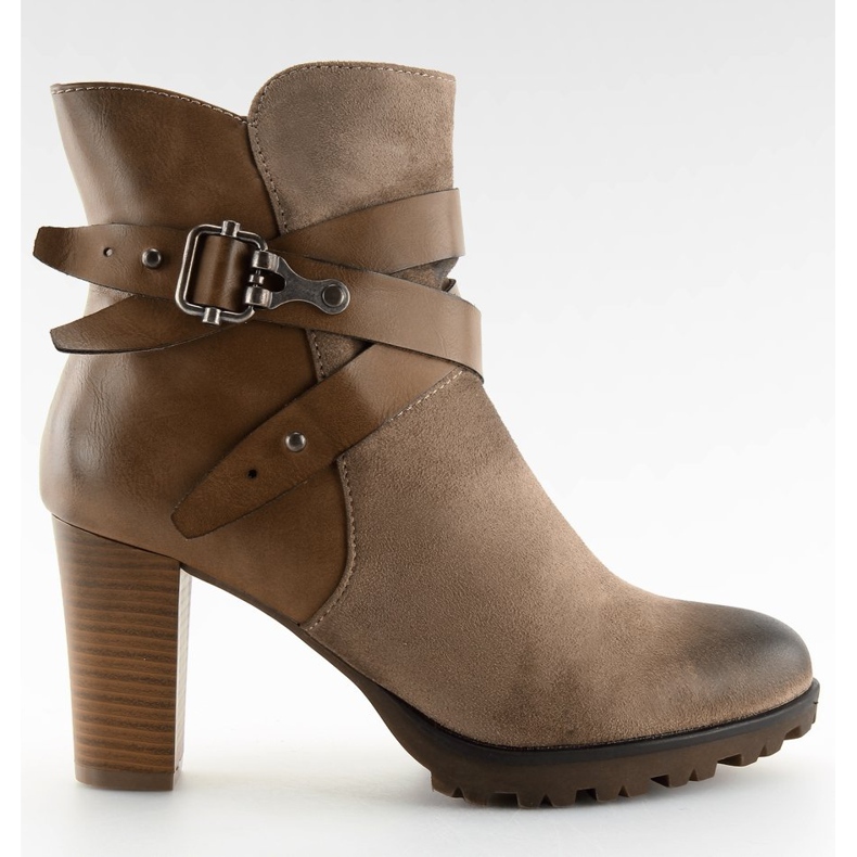 Botki na obcasie brązowe 8287 Khaki