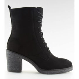 Sznurowane botki na obcasie czarne 3638 Black