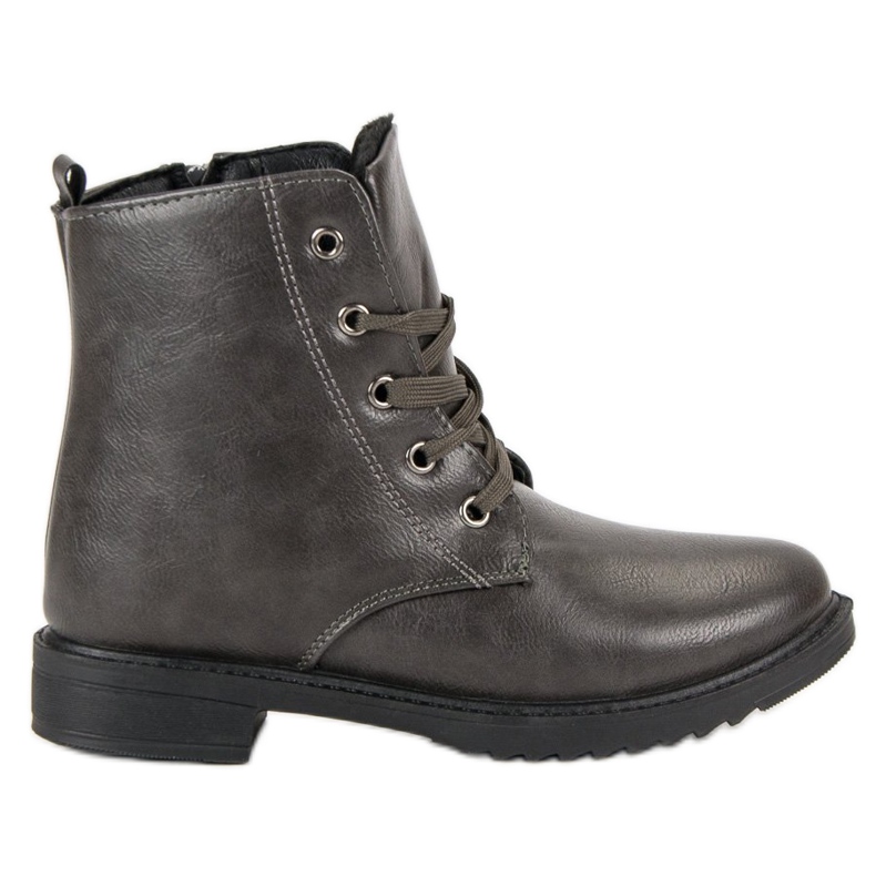 Klasyczne Sznurowane Botki szare