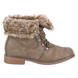 Queentina Botki z futerkiem brązowe