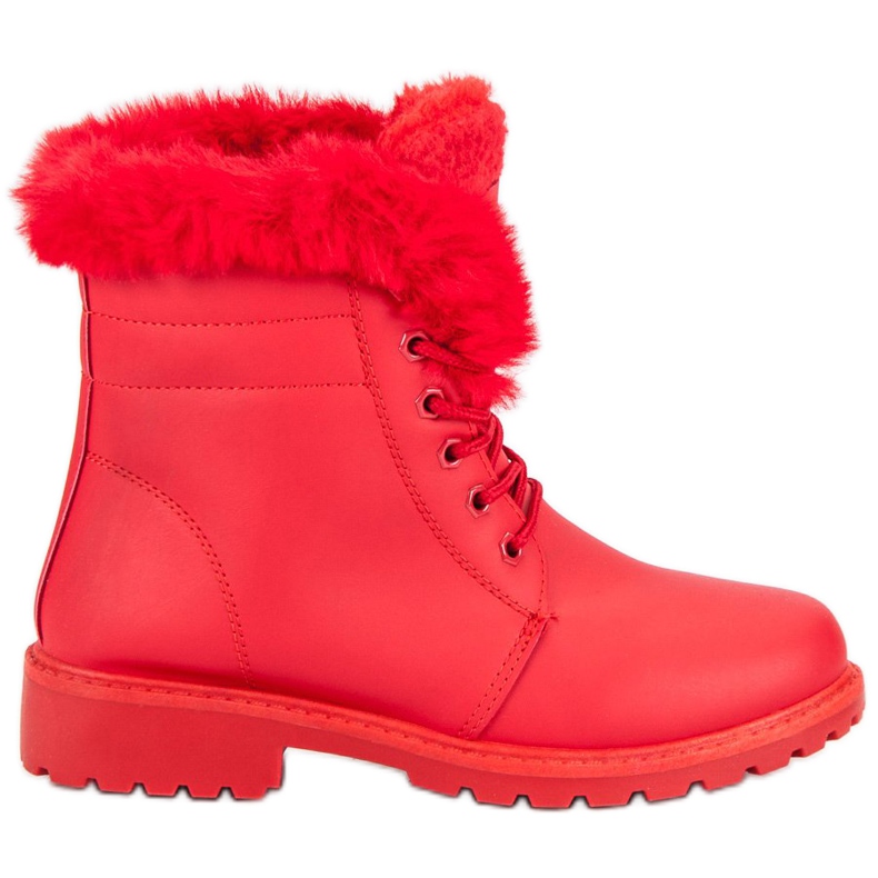Czerwone traperki z futerkiem