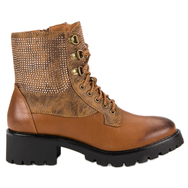 Ideal Shoes Sznurowane Workery Na Platformie brązowe