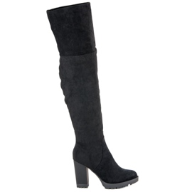 Super Mode Zamszowe kozaki na platformie czarne