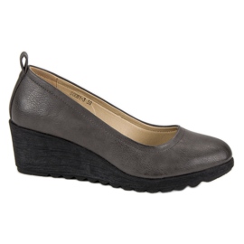 J. Star Szare Czółenka Na Koturnie