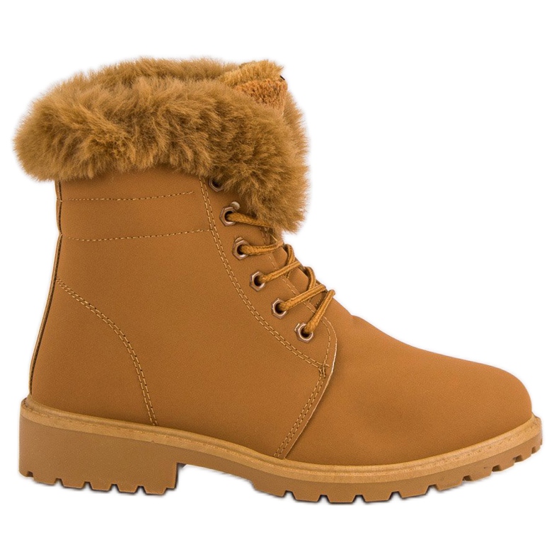 Camelowe Traperki Z Futerkiem brązowe