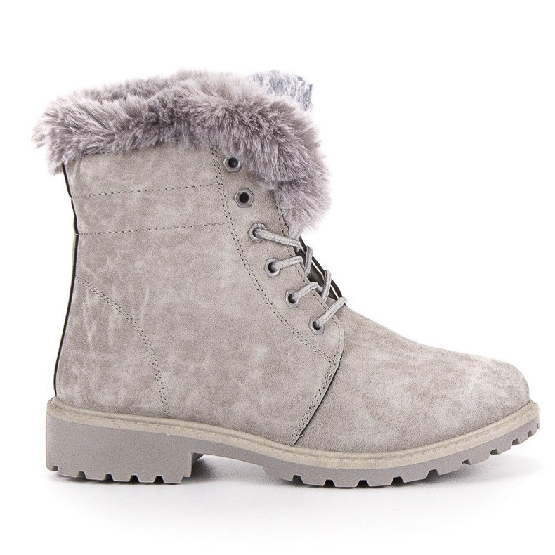 Jasnoszare traperki z futerkiem