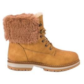 SDS Camelowe Trapery Z Futerkiem brązowe